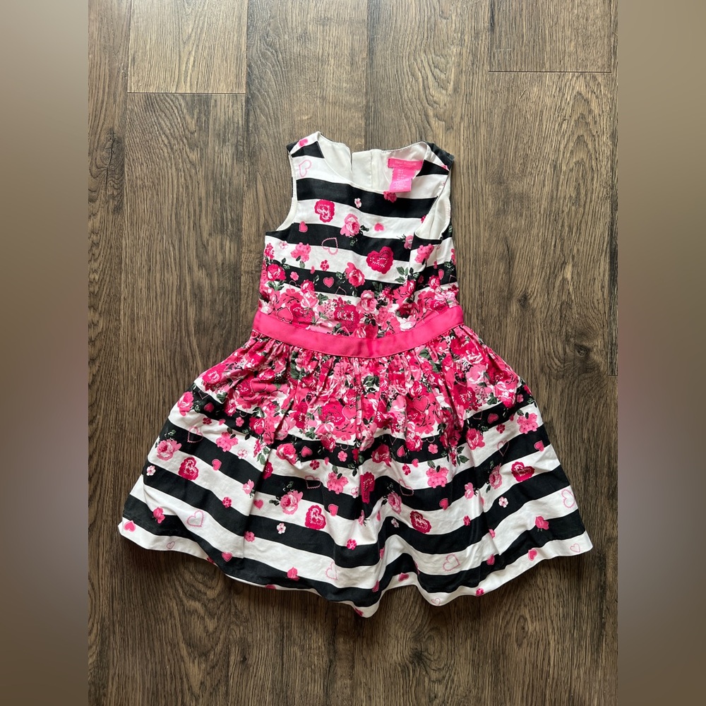 Isaac Mizrahi Pink Floral and Black Striped Dress